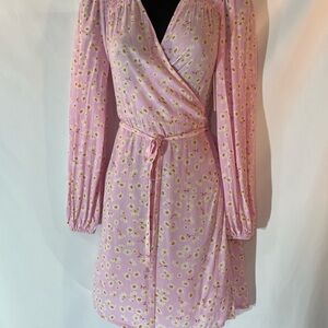 Small NWT Billabong Pink Wrap Dress with Long Bishop Sleeves